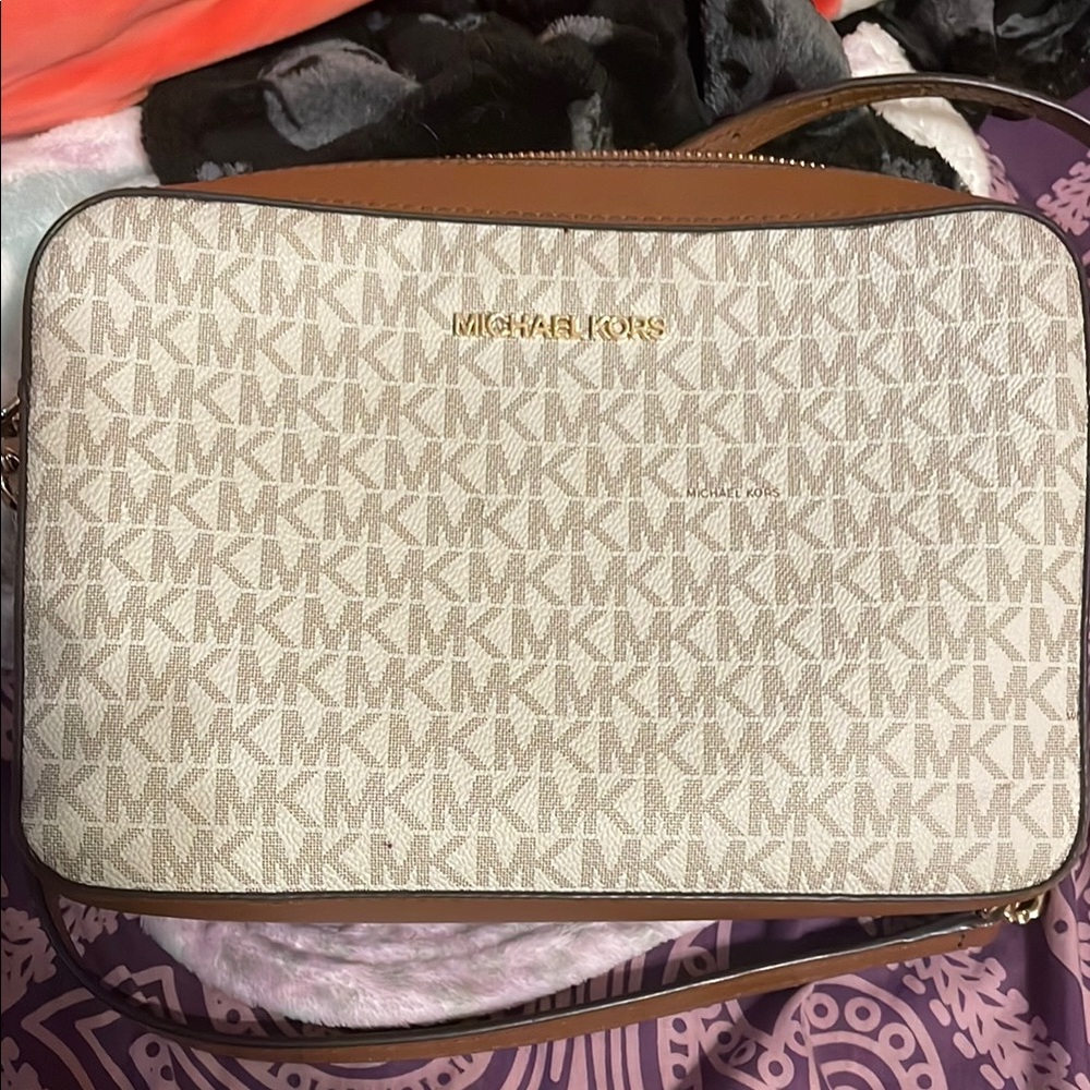 Michael Kors Tan and Brown Messenger Bag